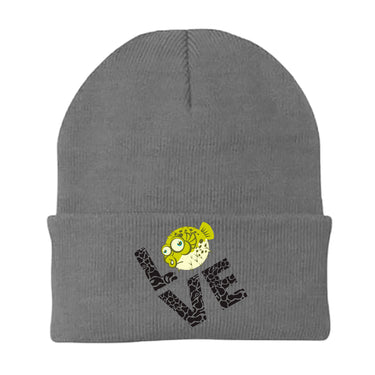 Love Fishing Green Blowfish Globe Embroidered Beanie